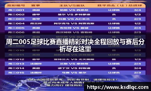 周二005足球比赛直播精彩对决全程回放与赛后分析尽在这里
